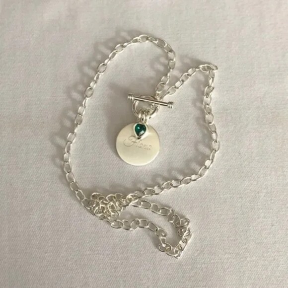 Engraved Silver Tone Toggle Heart Necklace Fiona - Picture 4 of 6